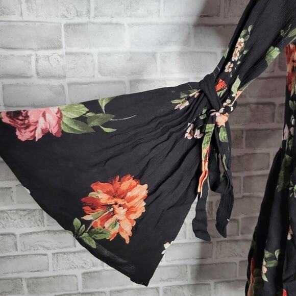 Altar'd State Black Floral Bell Sleeve Mini Dress, size Small - Picture 2 of 5